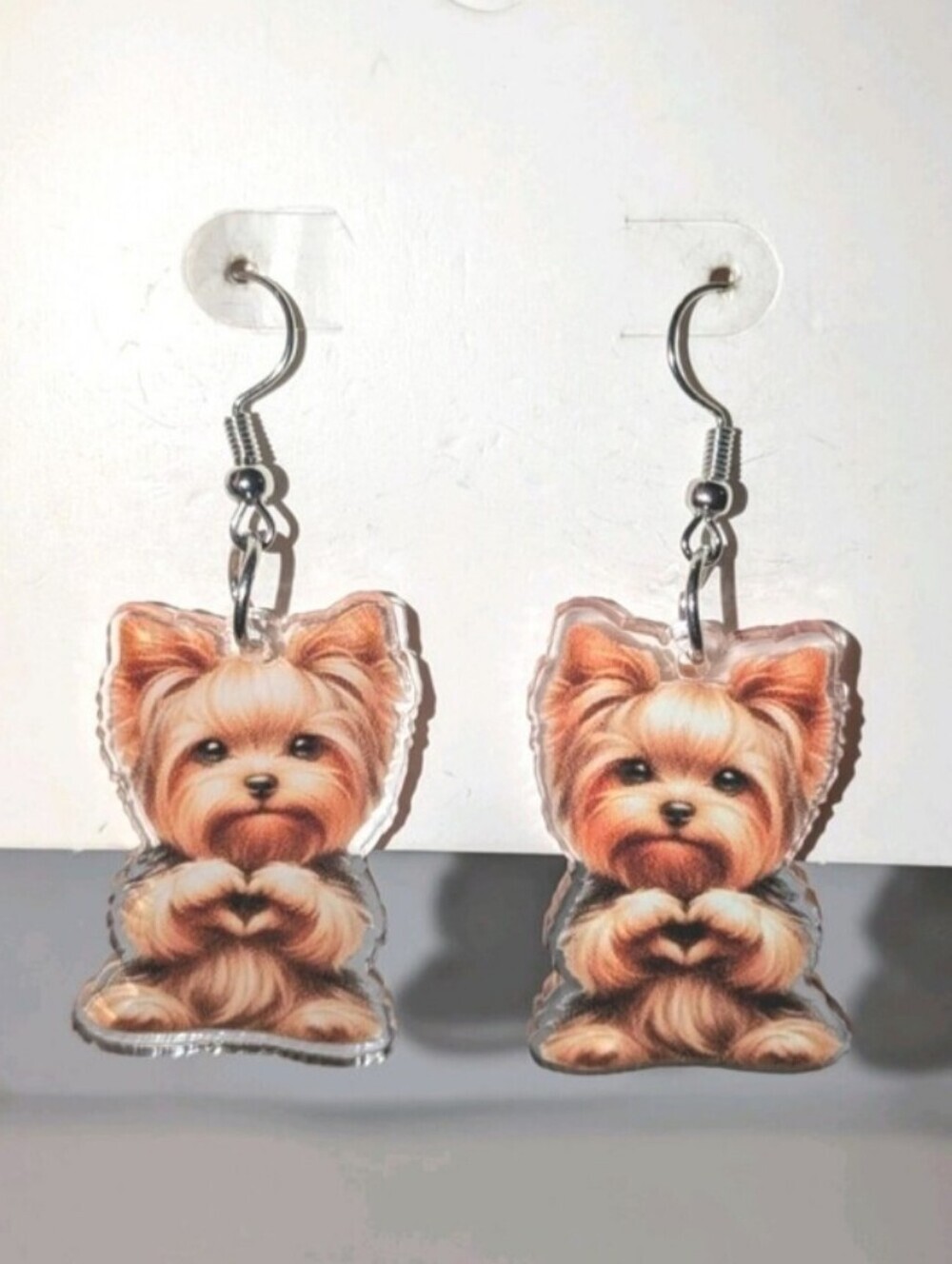 Cute Yorkie Dog Acrylic Dangle Earrings - Brown
